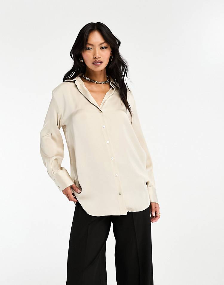 Stradivarius satin shirt in champagne